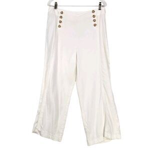 j.jill Linen Stretch Pants Size 14 Ivory Comfort Boho High Rise Buttons Summer